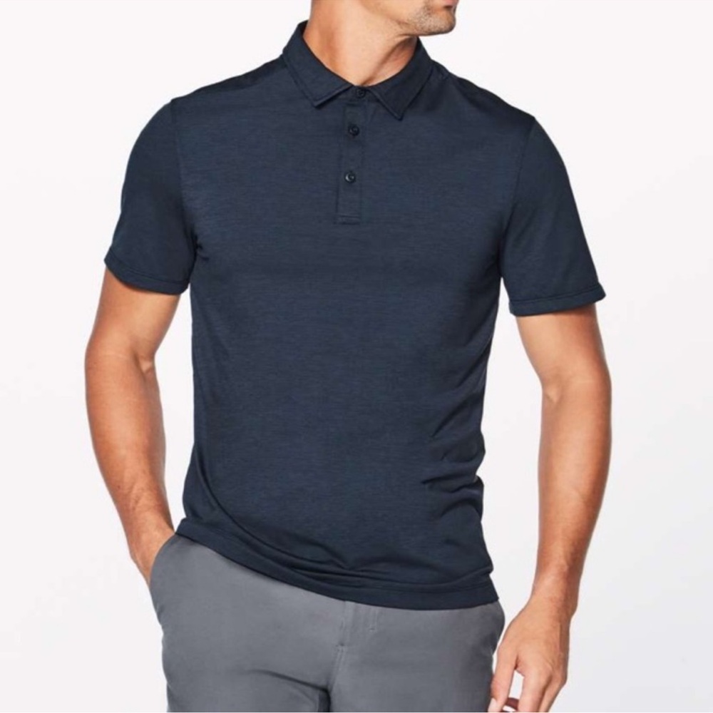 Lululemon Evolution Polo Navy Short Sleeve Preppy Moisture Wicking-Medium